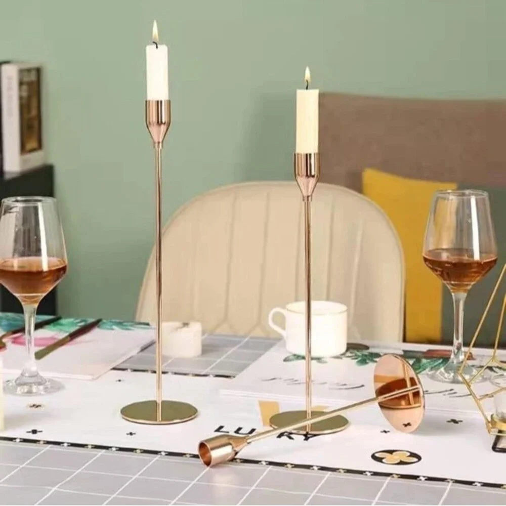 Set of 6 Metal Taper Candle Holders French Gold Vintage Modern Decorative NWT